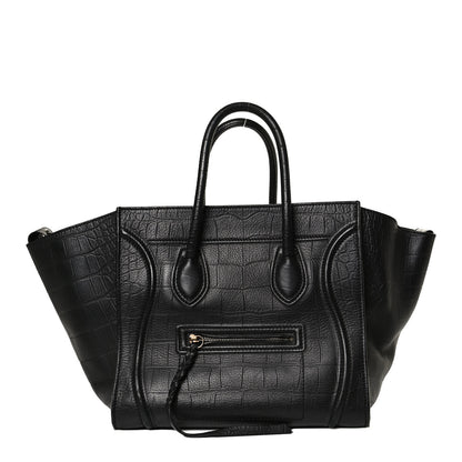 Celine Calfskin Crocodile Embossed Medium Phantom Luggage Black 1 of 10