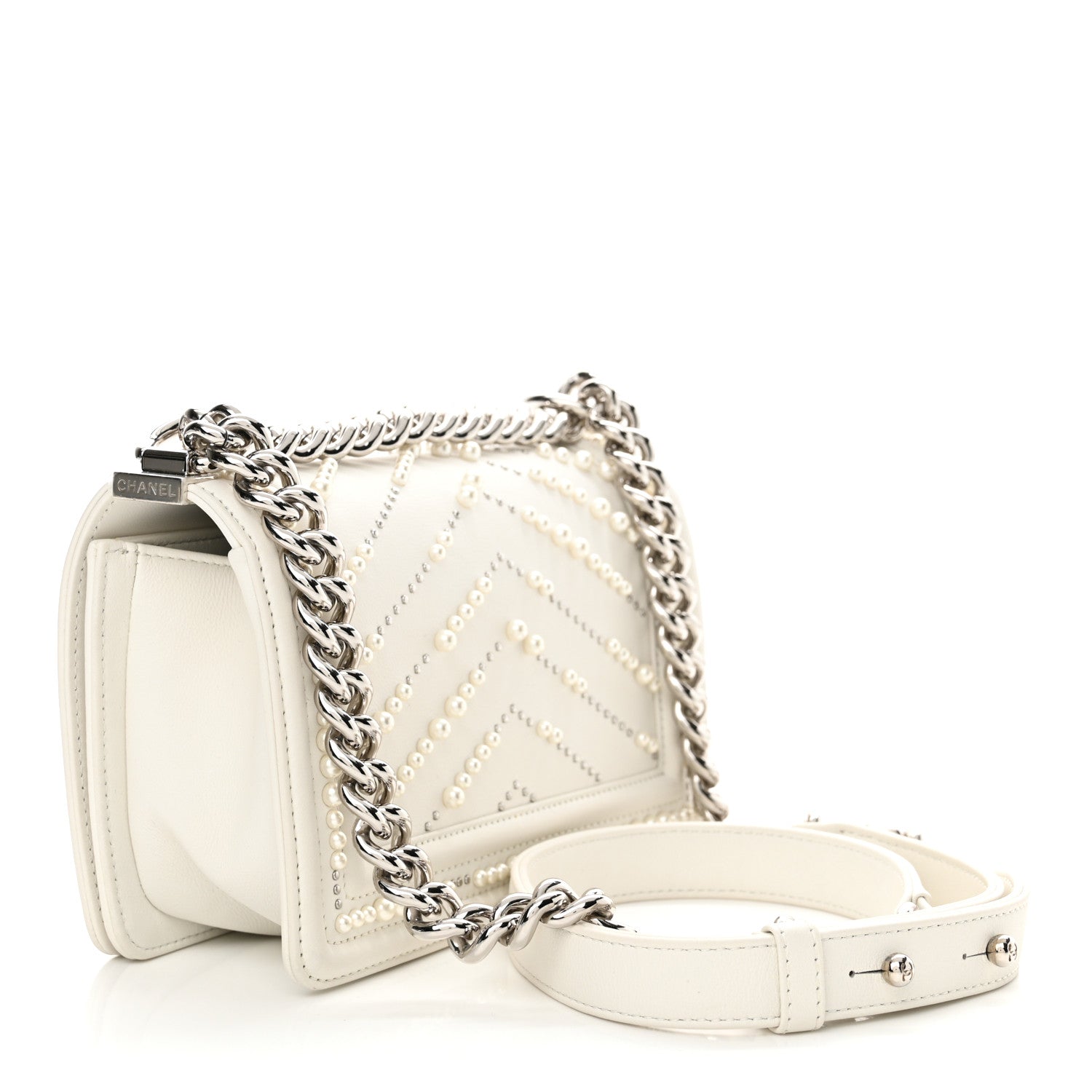 Chanel Calfskin Pearl Chevron Small Boy Flap White 3 of 10
