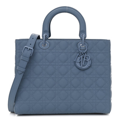 Christian Dior Ultra Matte Calfskin Cannage Large Lady Dior Denim Blue 1 of 9
