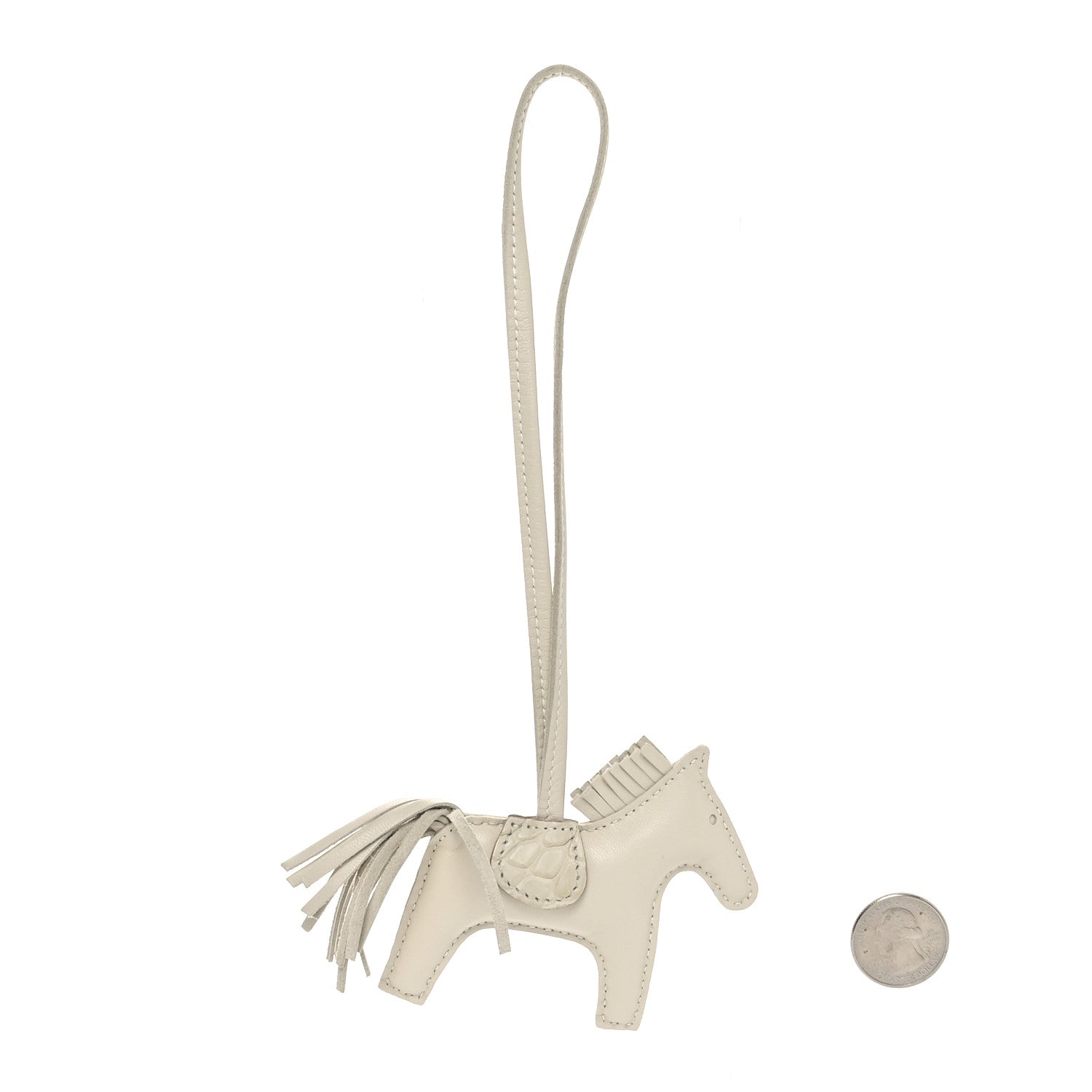 Hermes Milo Lambskin Matte Alligator Touch Grigri Rodeo Horse Bag Charm PM Craie Nata Beton 2 of 4