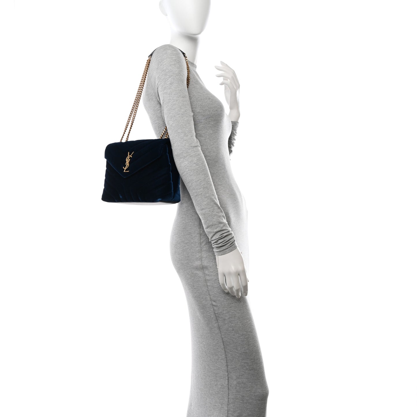 Velvet Y Quilted Monogram Small Loulou Chain Satchel Medium Blue