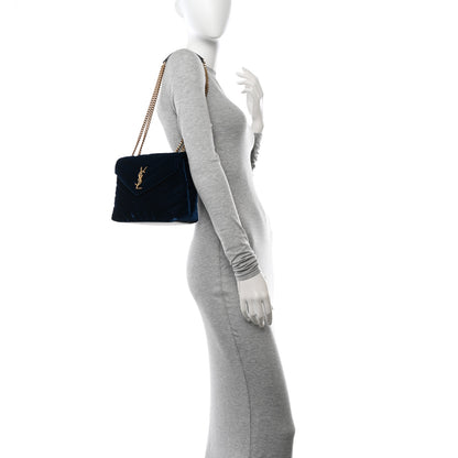 Saint Laurent Velvet Y Quilted Monogram Small Loulou Chain Satchel Medium Blue 2 of 10