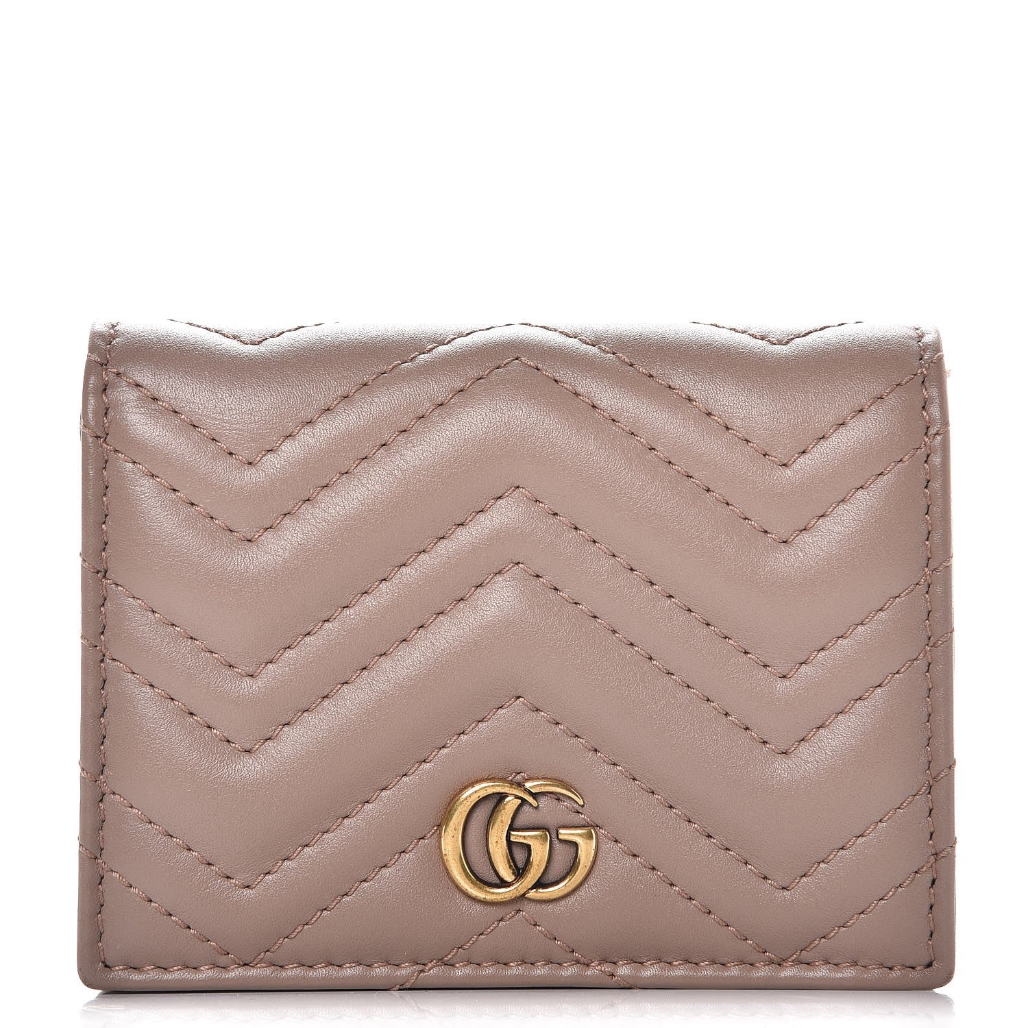 Gucci Calfskin Matelasse GG Marmont Card Case Wallet Porcelain Rose 1 of 8