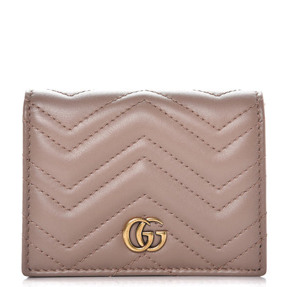 Gucci Calfskin Matelasse GG Marmont Card Case Wallet Porcelain Rose 1 of 8