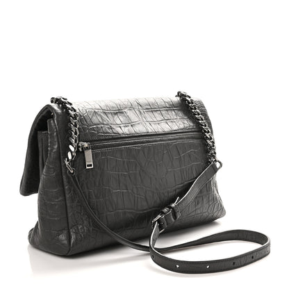 Saint Laurent Calfskin Crocodile Embossed Medium West Hollywood Monogram Fold-Over Grey 3 of 11