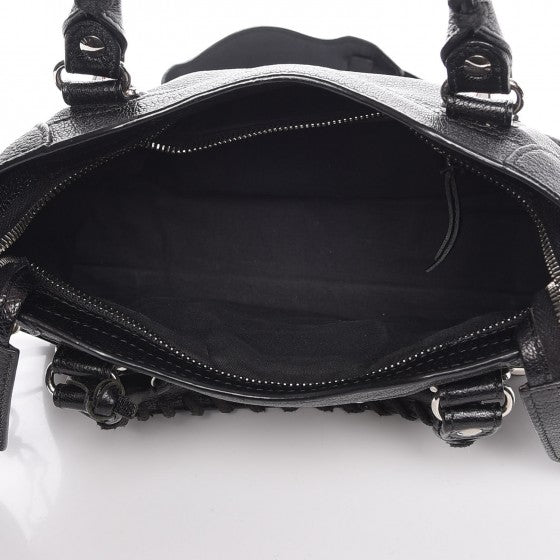 Chevre Silver Metallic Edge Hardware Mini City Black