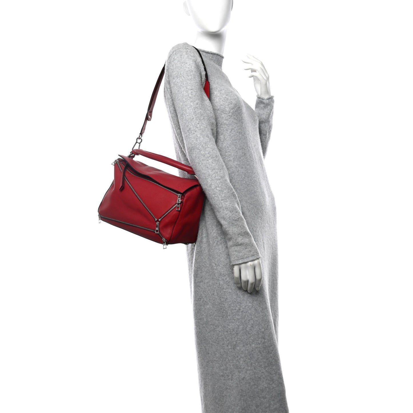 Calfskin Zipper Puzzle Bag Red