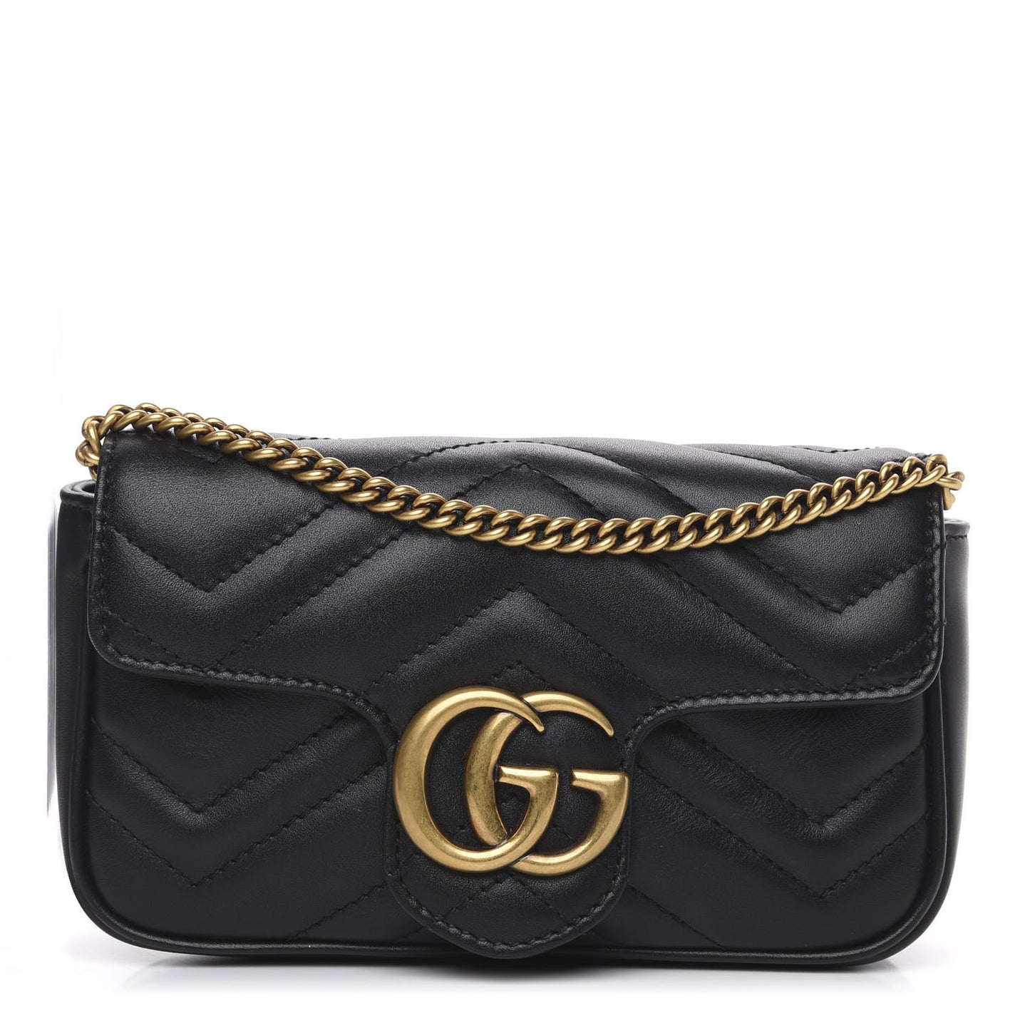 Calfskin Matelasse Super Mini GG Marmont Shoulder Bag Black