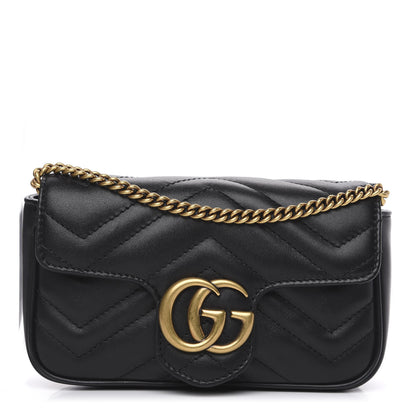 Gucci Calfskin Matelasse Super Mini GG Marmont Shoulder Bag Black 1 of 12