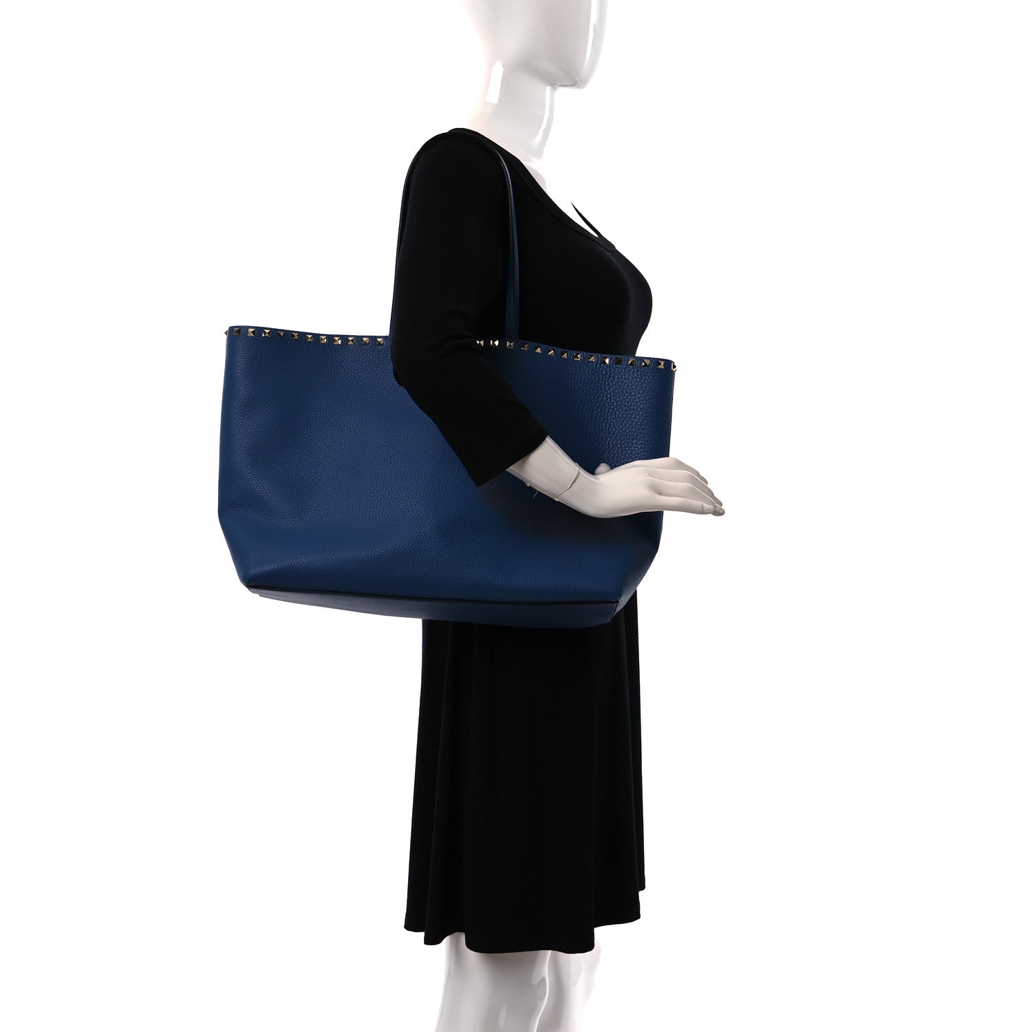 Valentino Garavani Grained Calfskin Rockstud Shoulder Tote Baltique 2 of 11