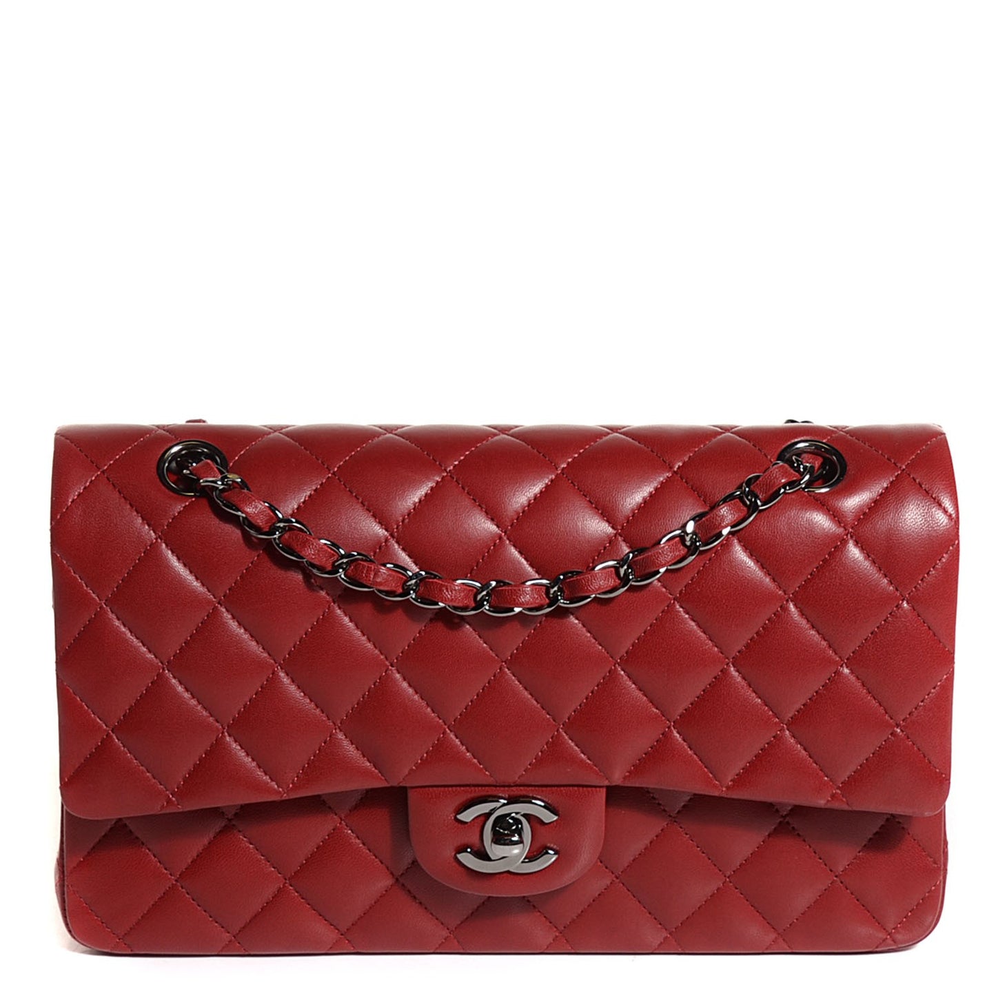Lambskin Quilted Medium Double Flap Red