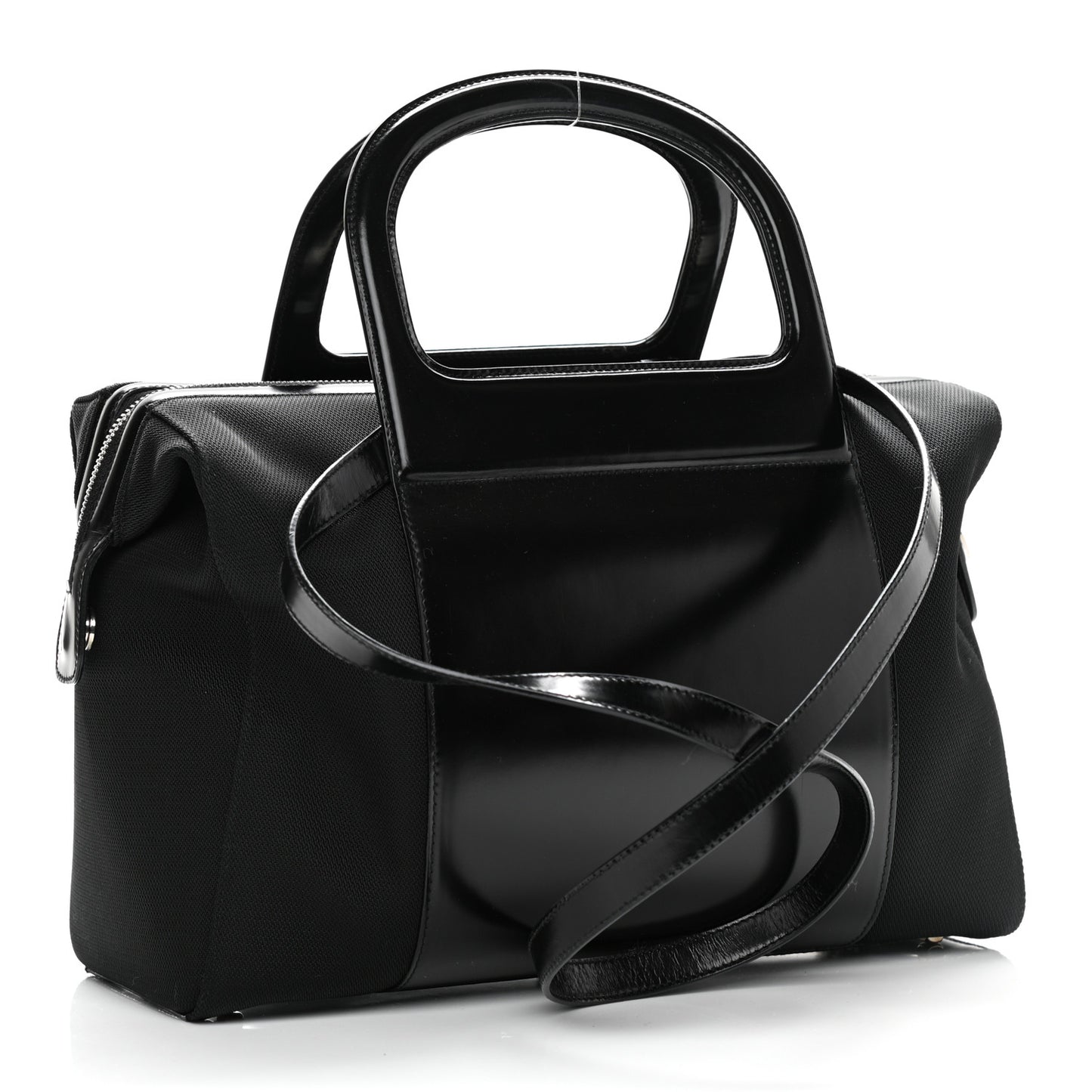 Calfskin Canvas Top Handle Bag Black