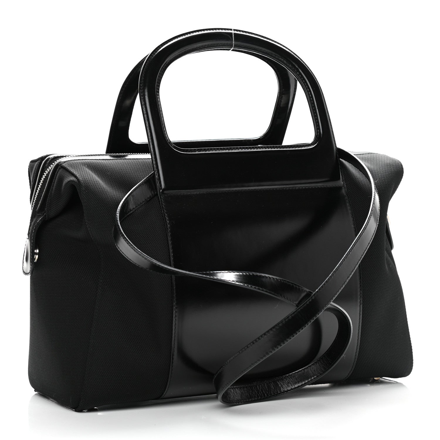 Salvatore Ferragamo Calfskin Canvas Top Handle Bag Black 3 of 10