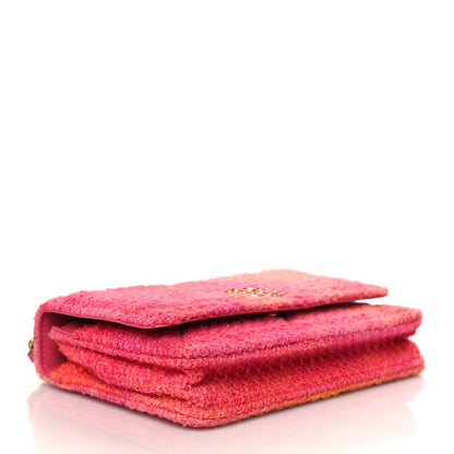 Chanel Wool Tweed Lambskin Quilted Chanel 19 Wallet On Chain WOC Coral Pink 4 of 10