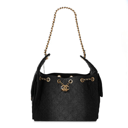 Chanel Washed Denim Quilted Small Chanel 25 Handbag Black 1 of 10