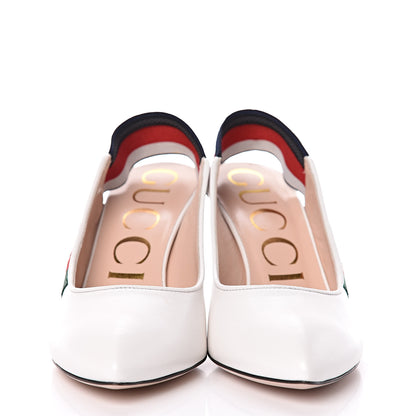 Gucci Malaga Kid Web Sylvie Mid Heel Slingback Pumps 36 White 2 of 9