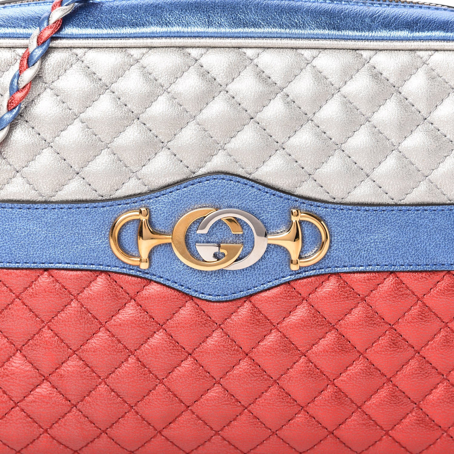 Gucci Laminated Nappa Trapuntata Small Zumi Shoulder Bag Rosso Marine Argento 10 of 10