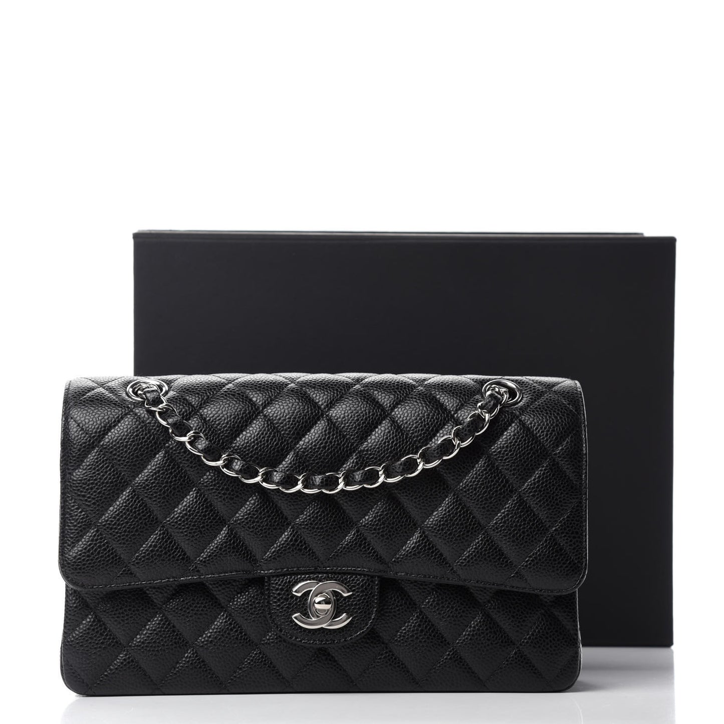 Caviar Quilted Medium Double Flap Black