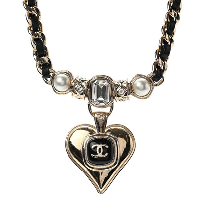 Chanel Lambskin Crystal Pearl CC Heart Choker Gold Black 1 of 6