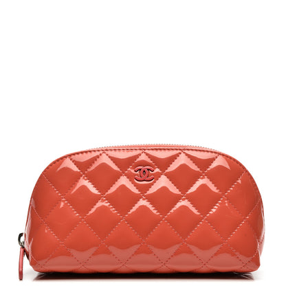 Chanel Patent Quilted Cosmetic Case Coral 1 of 8