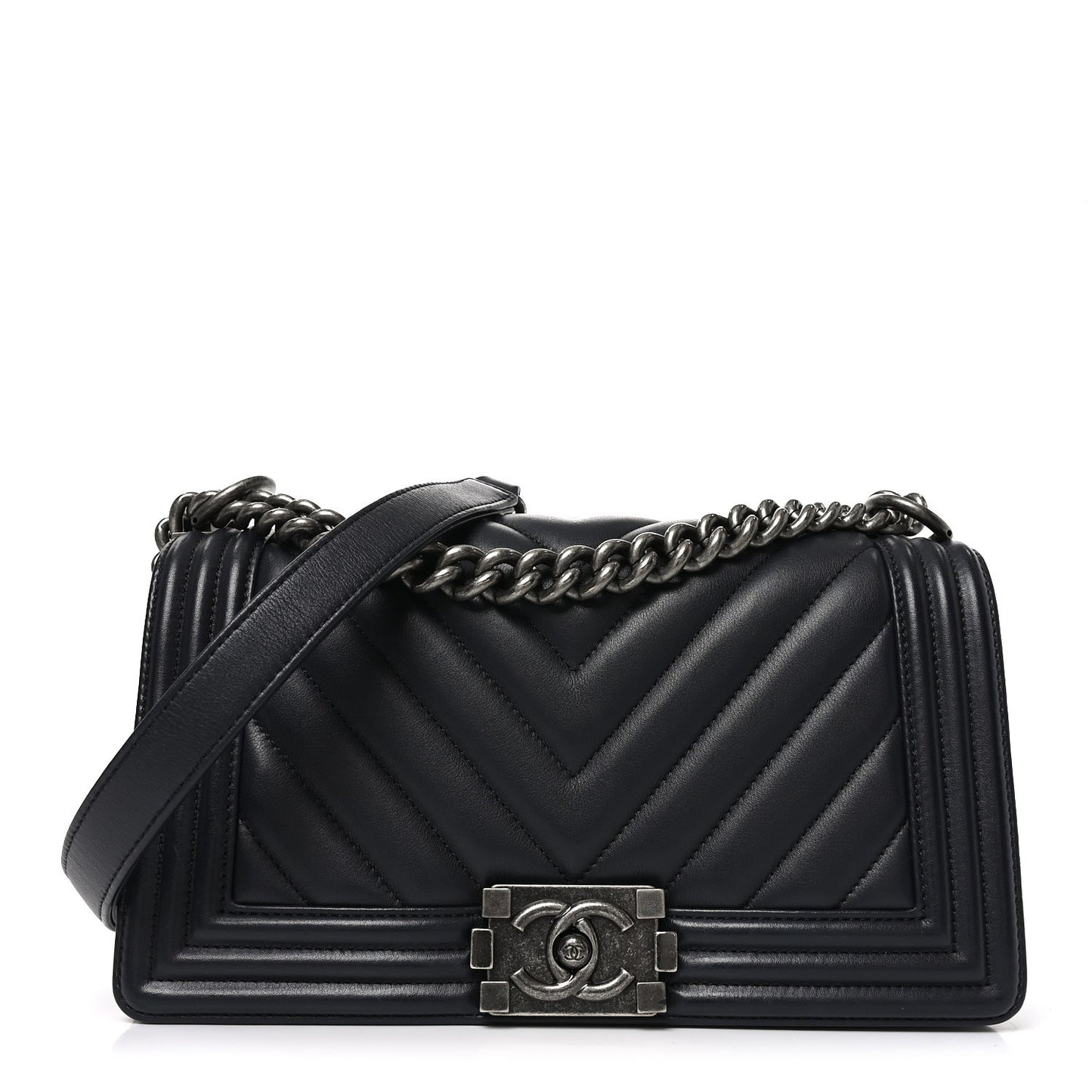 Lambskin Chevron Quilted Medium Boy Flap Black