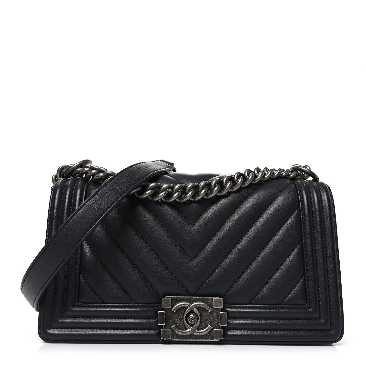 Chanel Lambskin Chevron Quilted Medium Boy Flap Black 1 of 10
