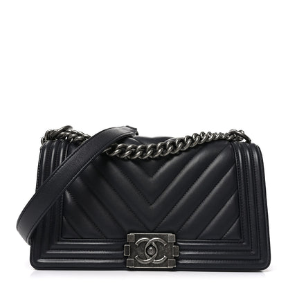 Chanel Lambskin Chevron Quilted Medium Boy Flap Black 1 of 10