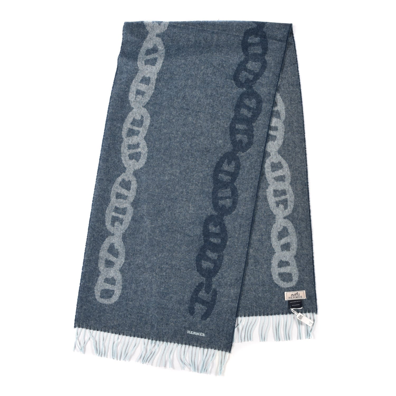 Hermes Cashmere Crazy Chain Muffler Petrole Bleu Givre 2 of 5