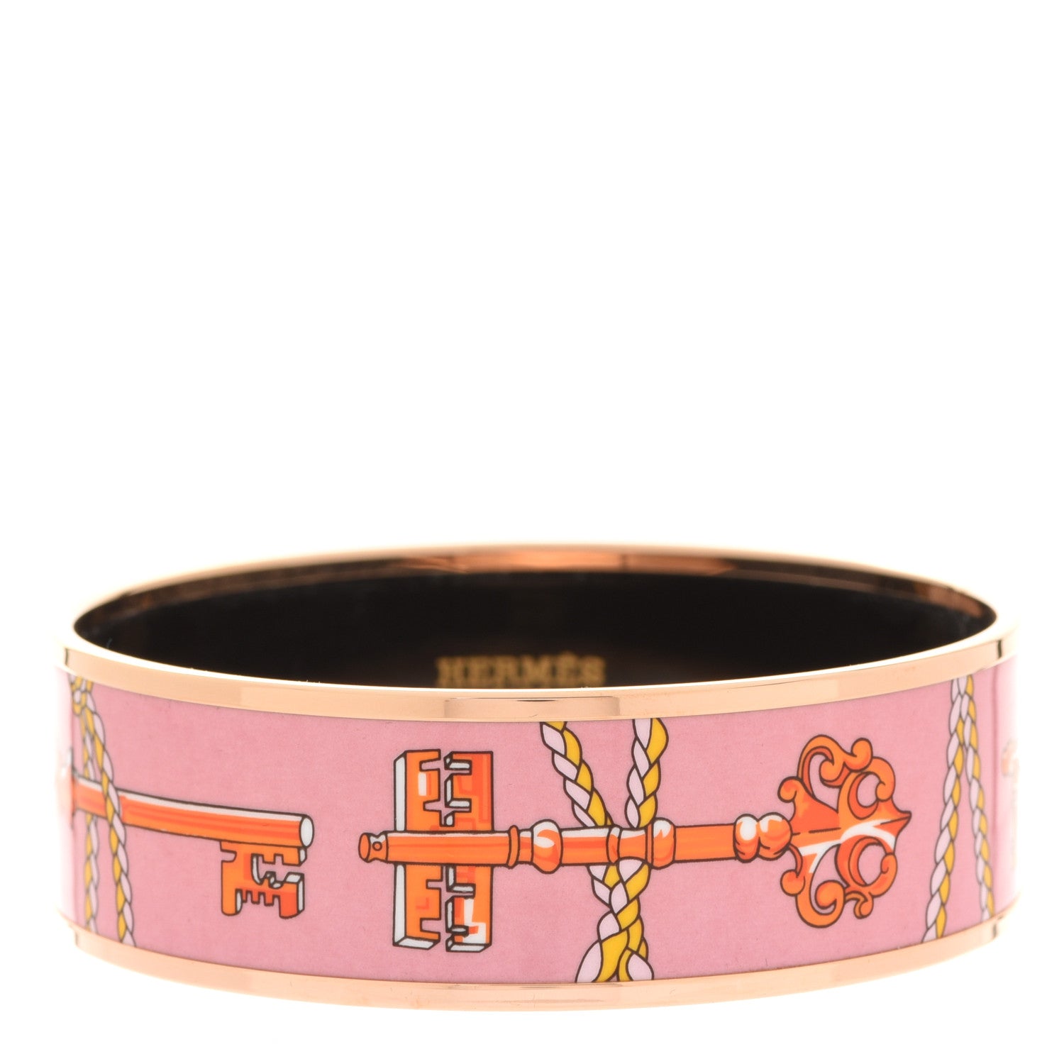Hermes Enamel Printed Wide Les Cles Bracelet 70 Terre Orange 1 of 6
