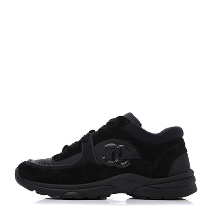 Chanel Nylon Calfskin Suede CC Sneakers 36.5 Black 1 of 18