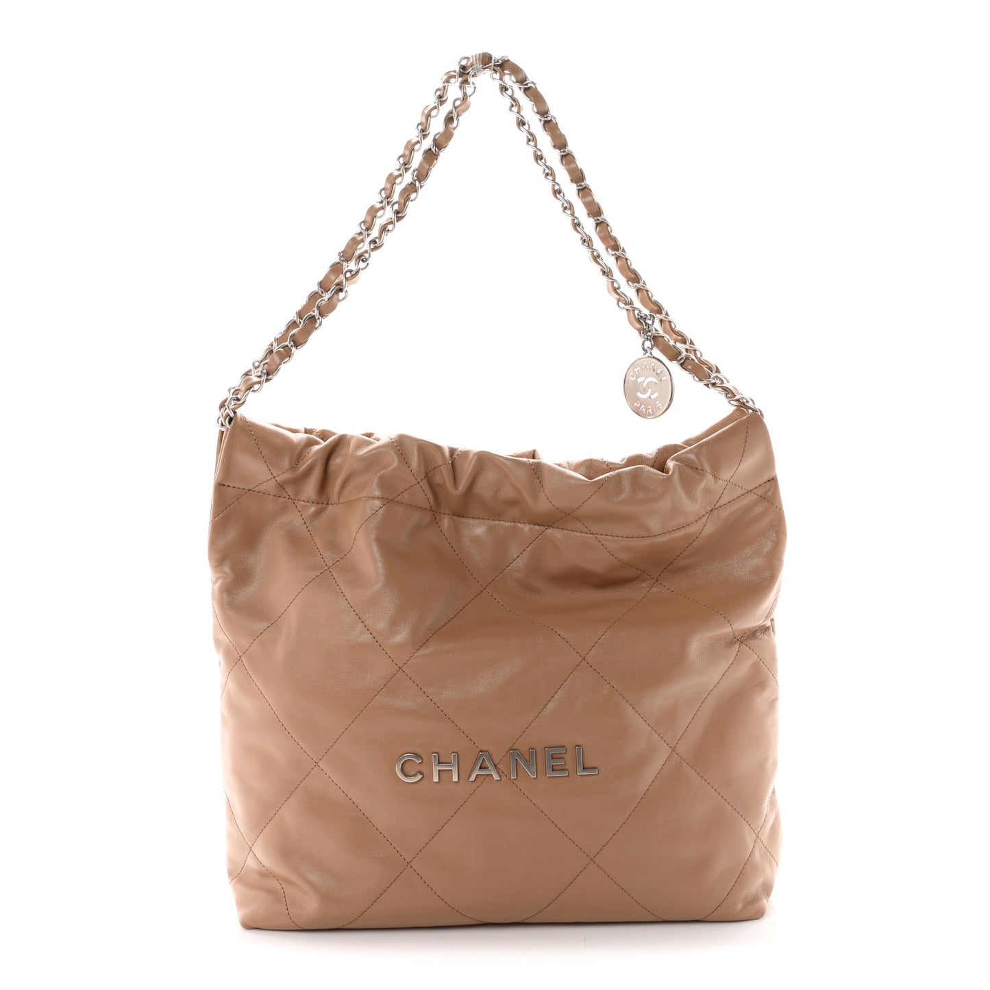 Shiny Calfskin Quilted Small Chanel 22 Beige