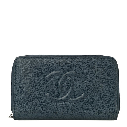 Chanel Caviar Large CC Timeless Zip Around Wallet Blue 1 of 13