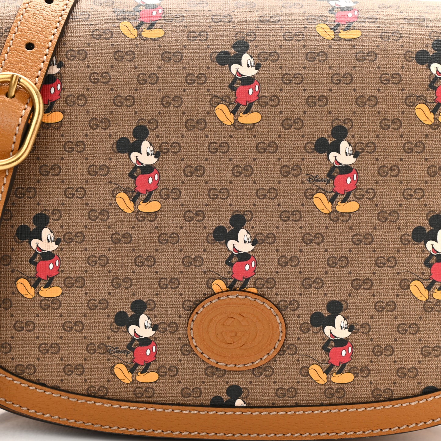X DISNEY Mini Vintage GG Supreme Monogram Mickey Mouse Small Flap Messenger Bag Beige Vintage Sun Oil
