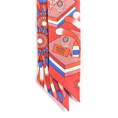 Hermes Silk La Source de Pegase Twilly Rouge Bleu Royal White 5 of 11