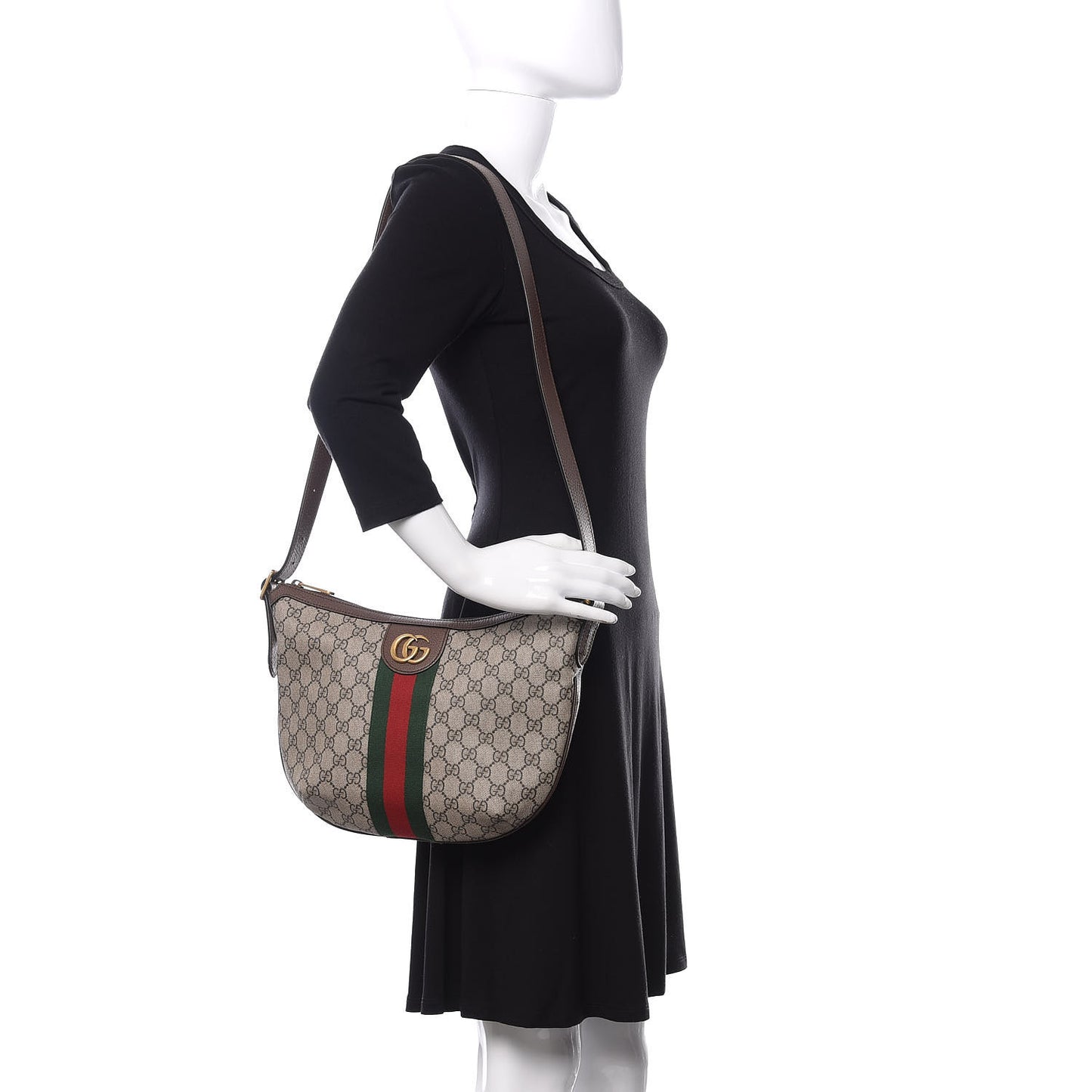 GG Supreme Monogram Web Small Ophidia Half Moon Hobo Brown