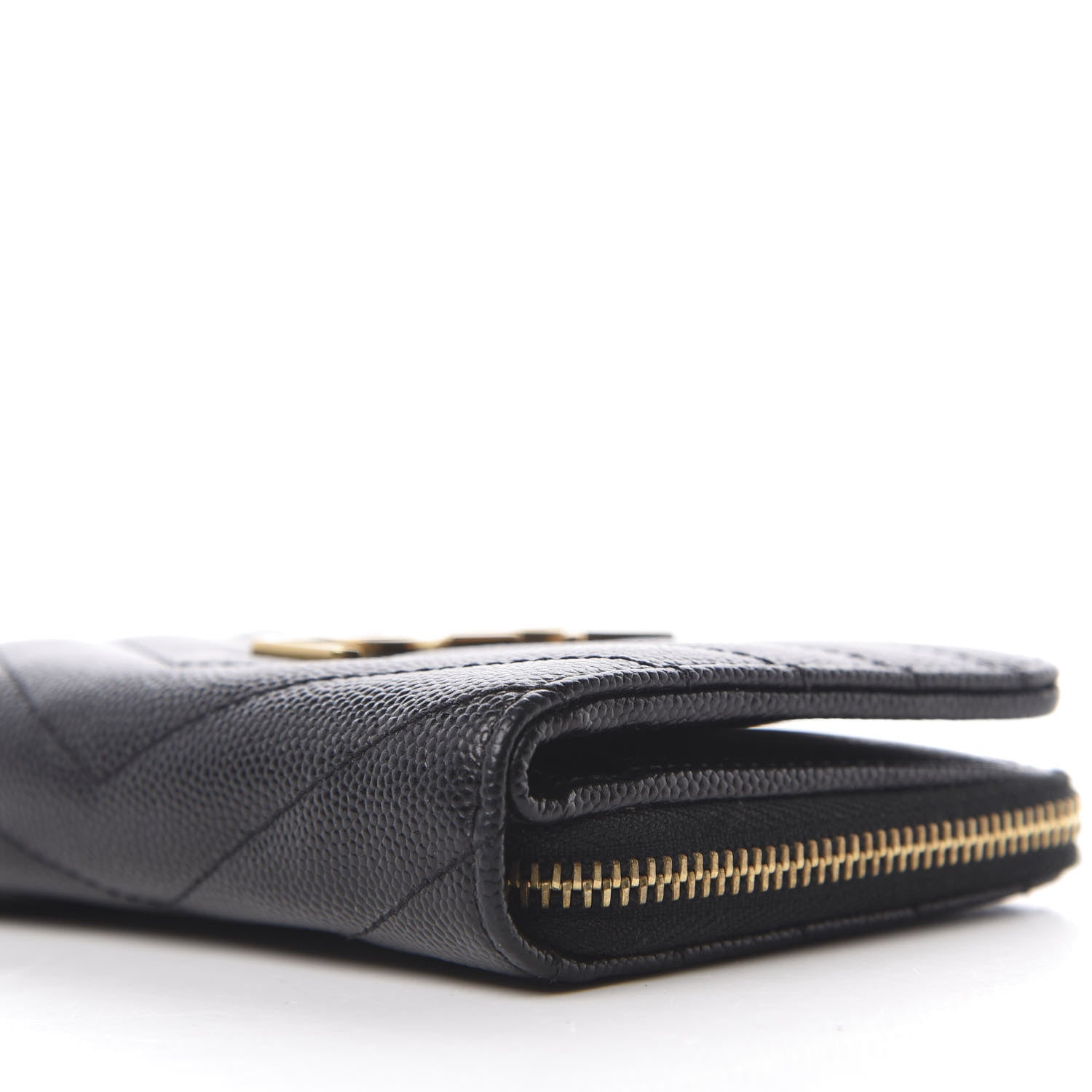Saint Laurent Grain De Poudre Matelasse Chevron Monogram Compact Zip Around Wallet Black 7 of 9