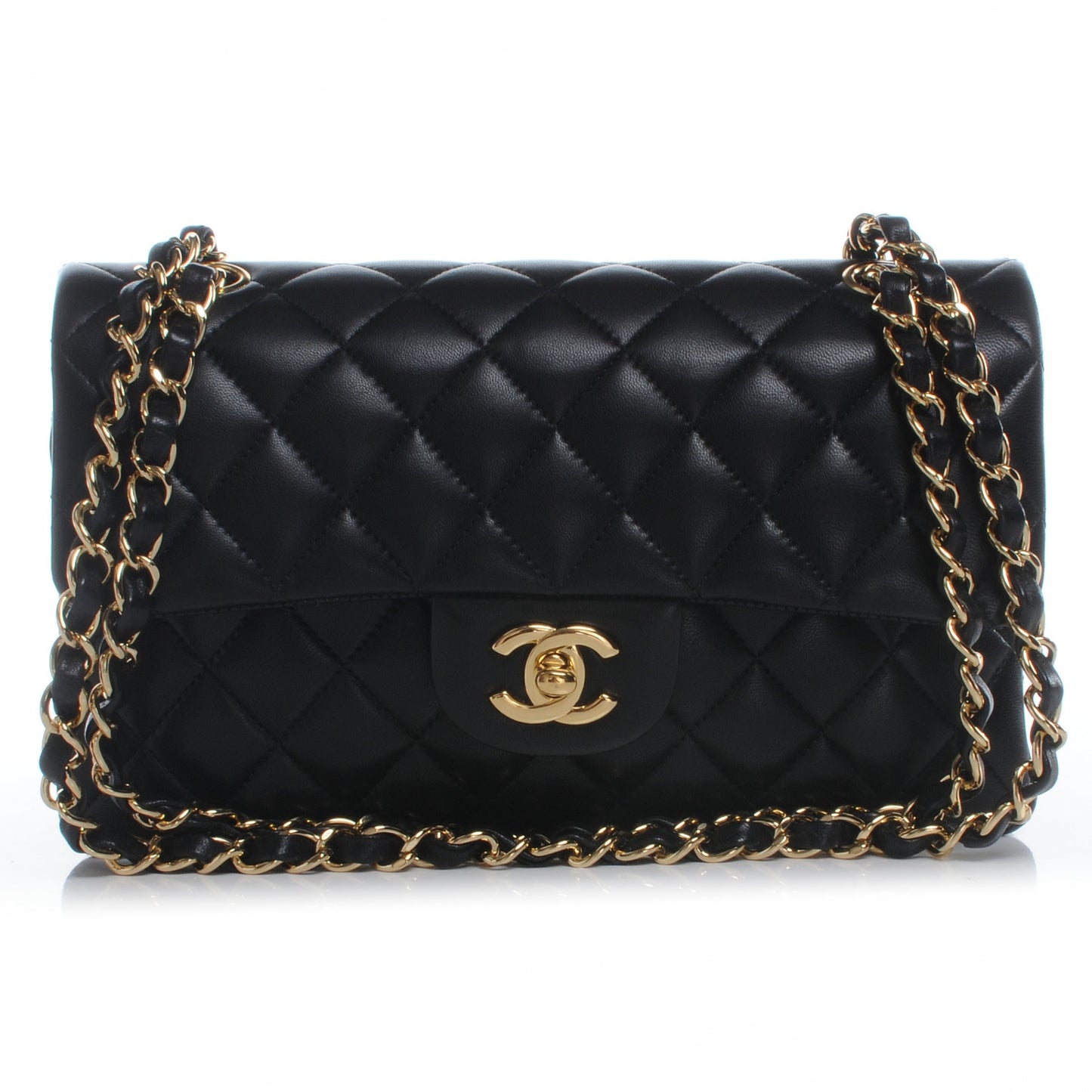Lambskin Quilted Small Double Flap Black