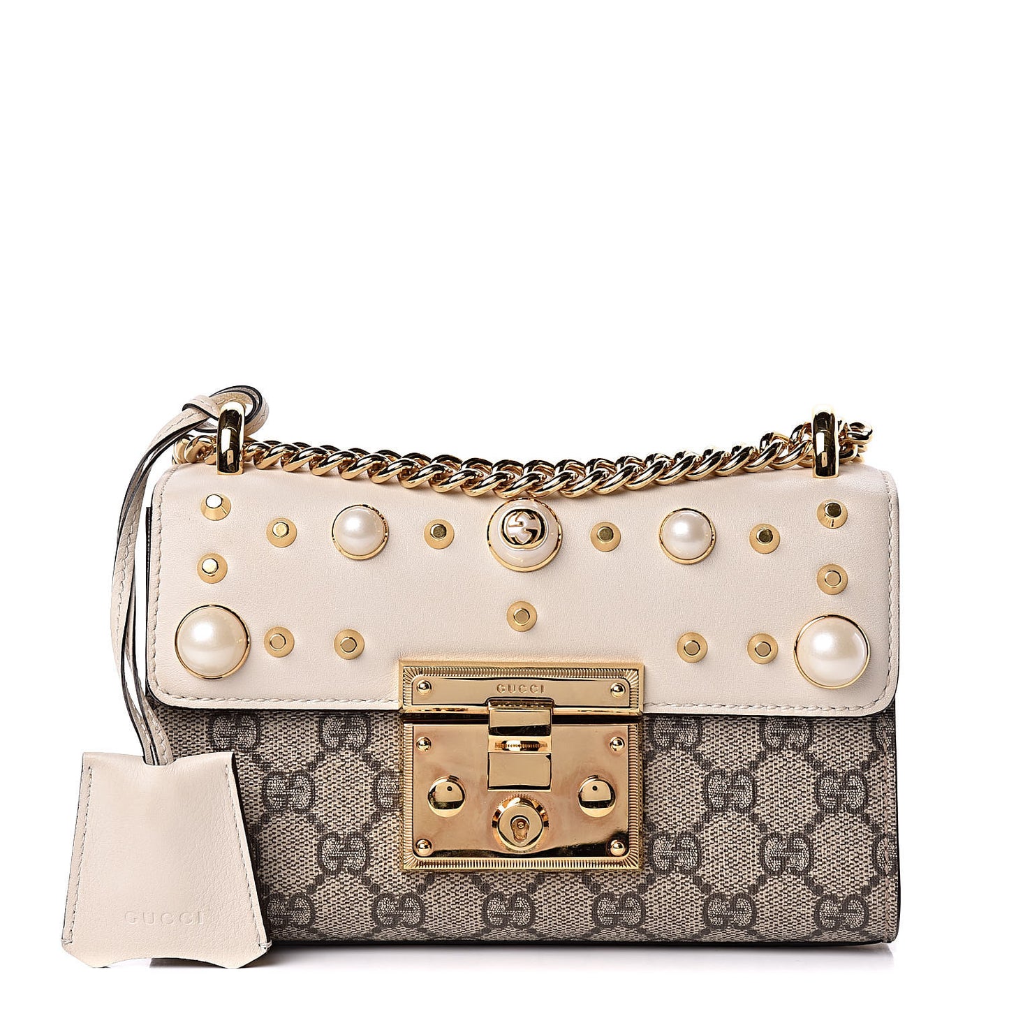 GG Supreme Monogram Studded Small Padlock Shoulder Bag White