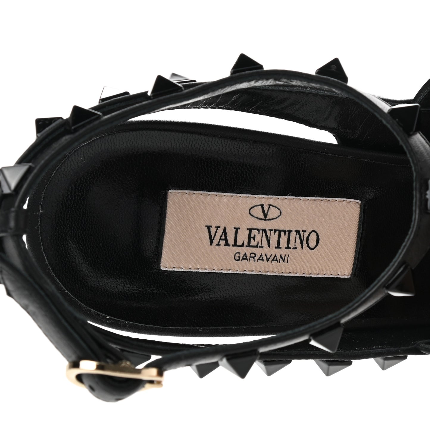 Calfskin Lacquered Monochrome Rockstud Ankle Strap 100mm Pumps 39.5 Black