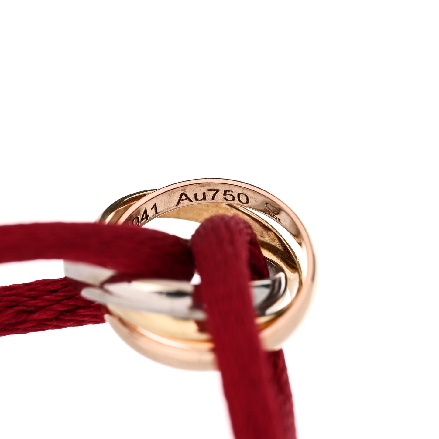 18K Pink Yellow White Gold Trinity Cord Bracelet Red