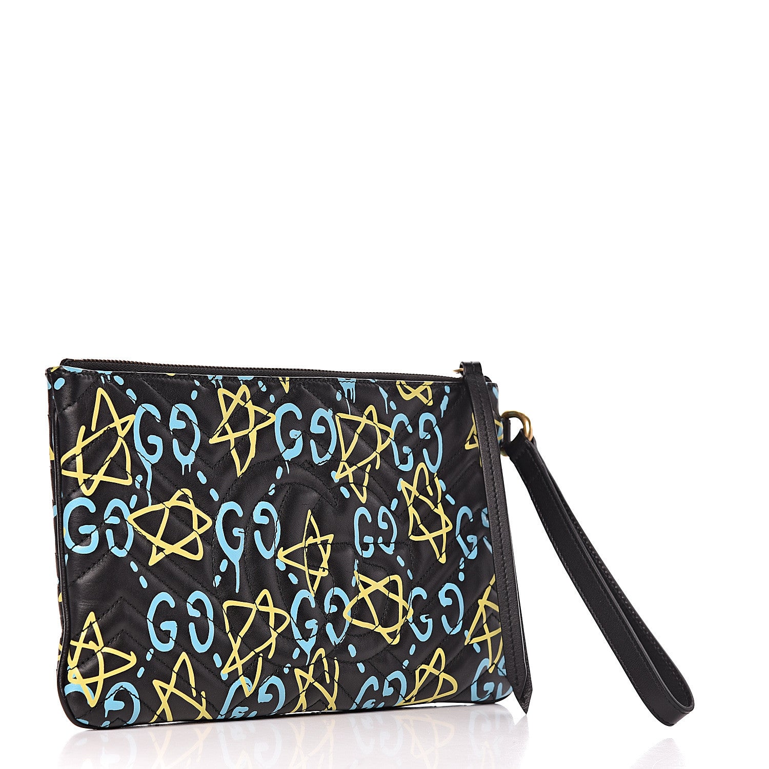 Gucci Calfskin Matelasse GucciGhost GG Marmont Clutch Black New Acquamarine 3 of 7