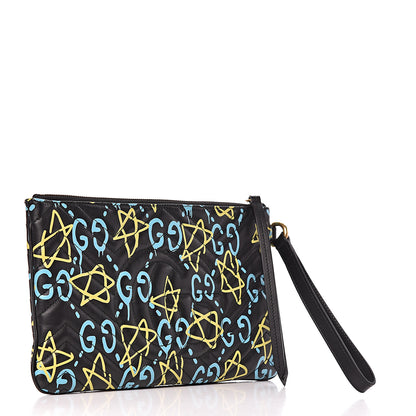 Gucci Calfskin Matelasse GucciGhost GG Marmont Clutch Black New Acquamarine 3 of 7