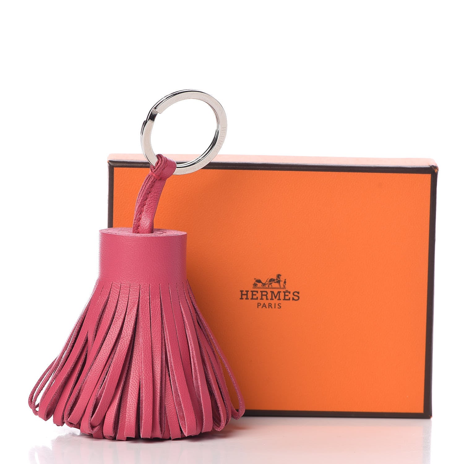 Hermes Lambskin Carmen Tassel Key Holder Rose Shocking 5 of 5