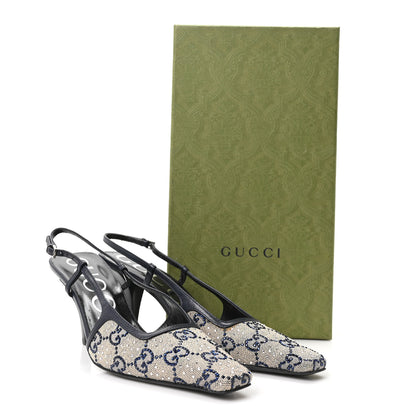 Gucci GG Monogram Malaga Kid Crystal Square G 75mm Slingback Pumps 36.5 Beige Blue 9 of 9