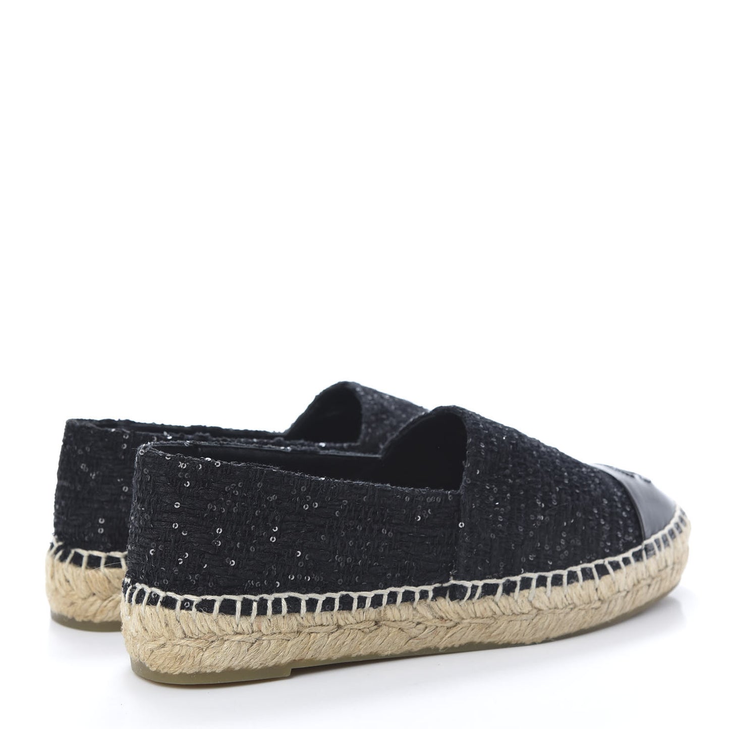 Tweed Patent Goatskin Sequin CC Espadrilles 37 Black