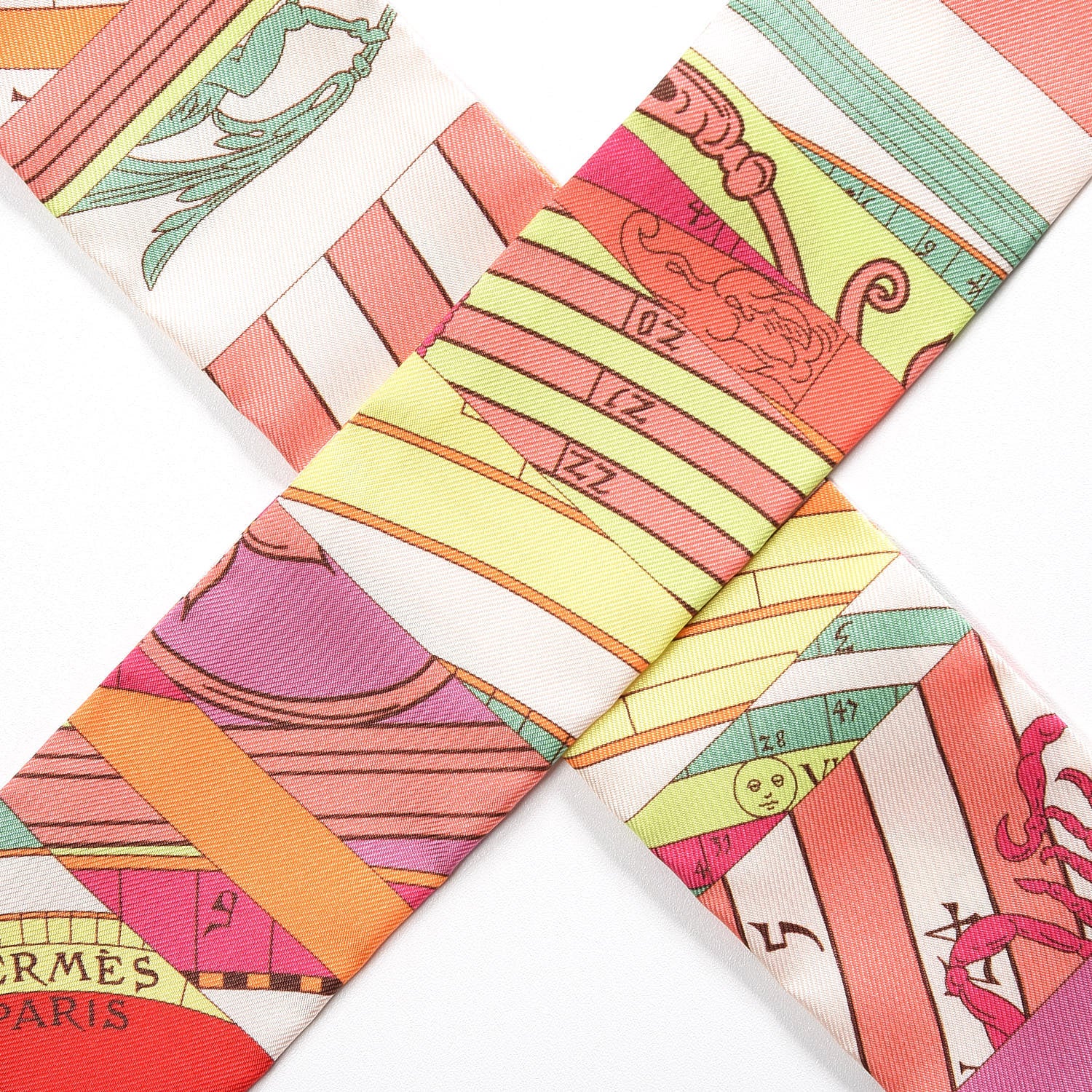 Hermes Silk Astrologie Twilly Rose Corail Vert Fluo 5 of 6