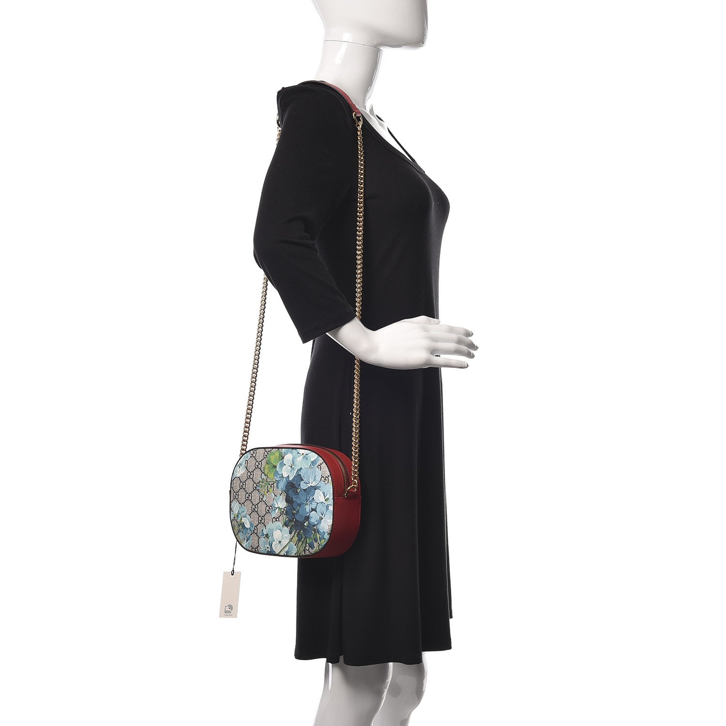 GG Supreme Monogram Blooms Mini Chain Shoulder Bag Beige Blue Navy Hibiscus Red