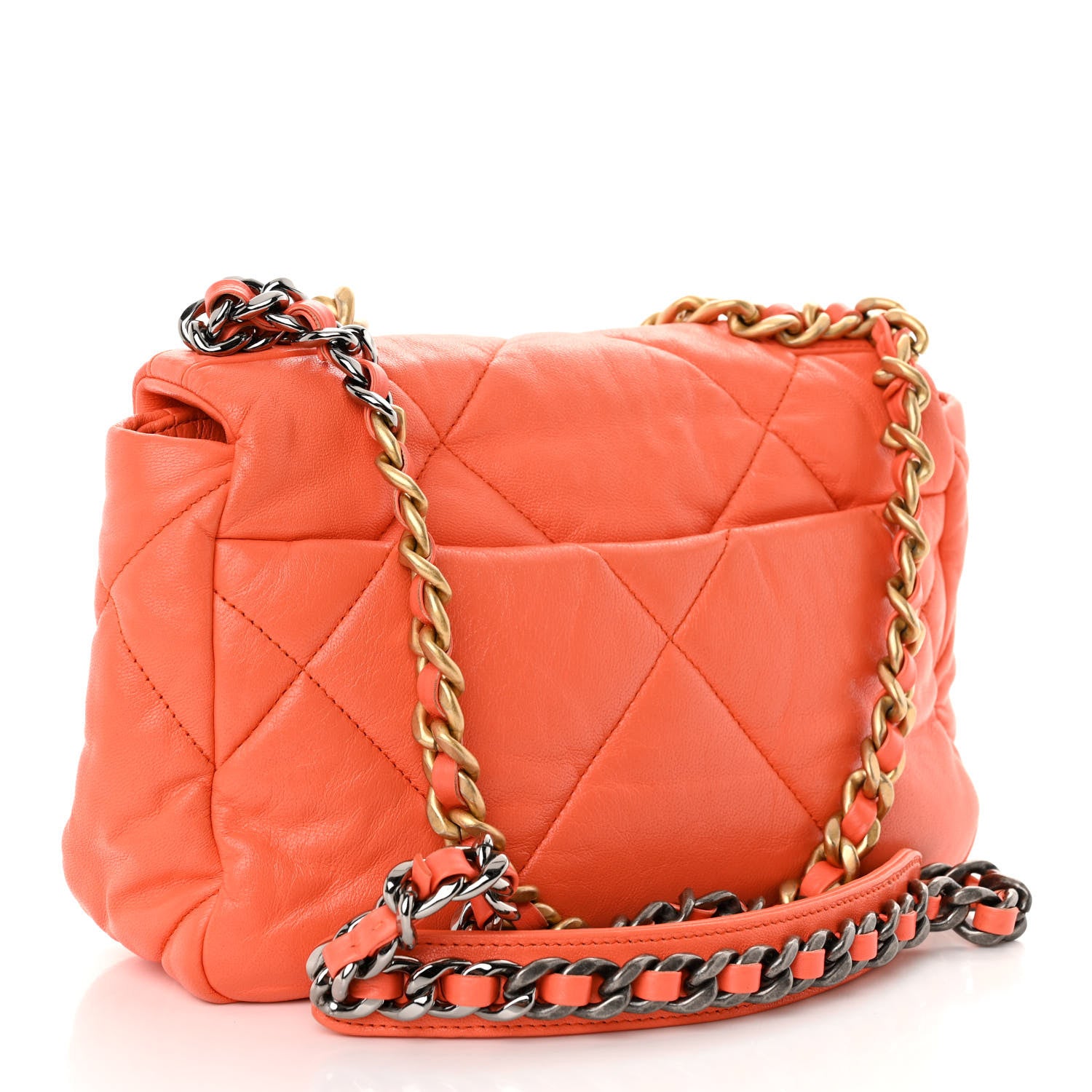 Chanel Goatskin Quilted Medium Chanel 19 Flap Orange 3 of 14