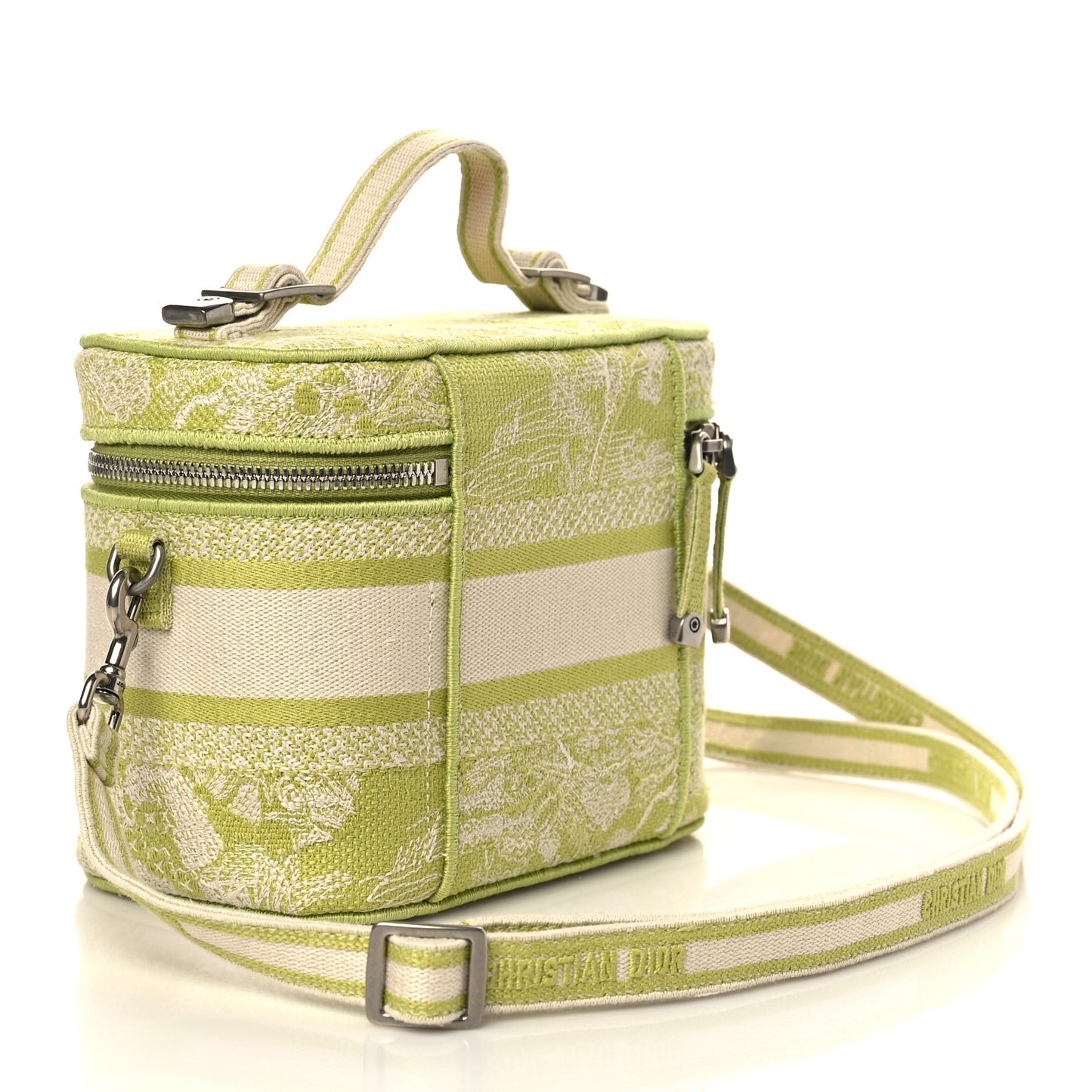 Canvas Embroidered Toile De Jouy Small Travel Vanity Case Green