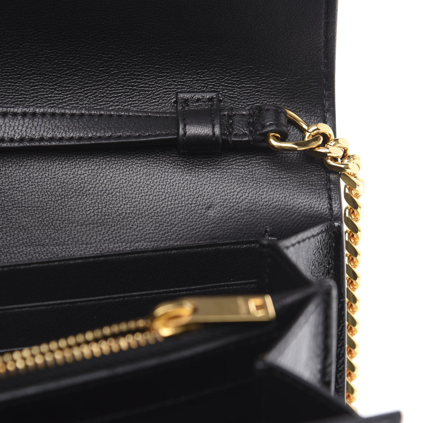 Textured Patent Calfskin Monogram Kate Chain Wallet Black
